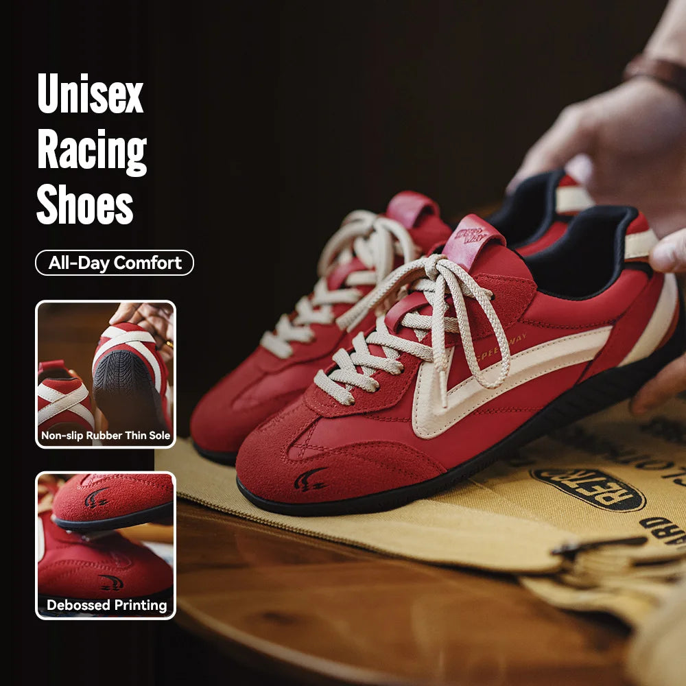 Maden Vintage Patchwork Red Racing Sneakers Unisex Summer Breathable German Trainers Shoes Thin Sole Casual Lace-Up Sporty Shoes