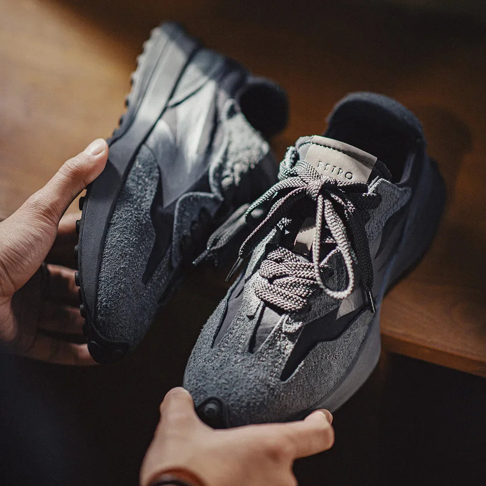 Maden Spring Vintage Thick-soled Patchwork Black Sneakers Casual Breathable Jogging Shoes Low-top Lace-up Sporty Summer Shoes