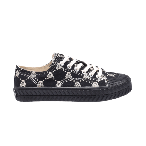 TTWN BEAR Low-Top Black Jacquard Canvas Big-Eared Bear Pattern Shoes