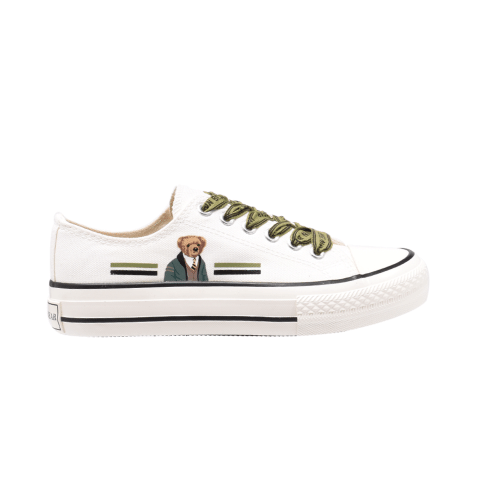 TTWN BEAR Low-Top White Canvas Side Bear Shoes