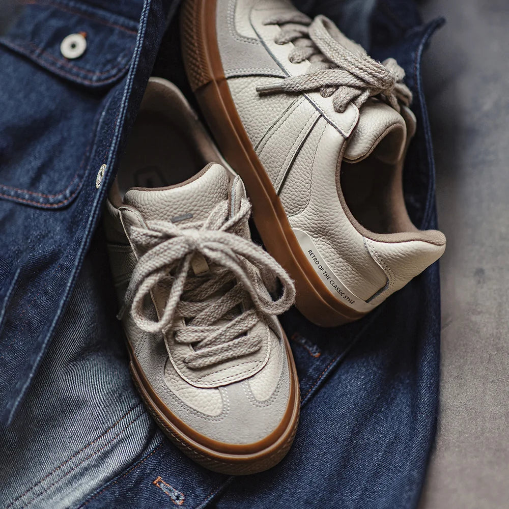 Maden Full Grain Leather Training Shoes for Men Daily Versatile Comfortable Breathable Low Top Sneakers Outdoor Casual Shoes